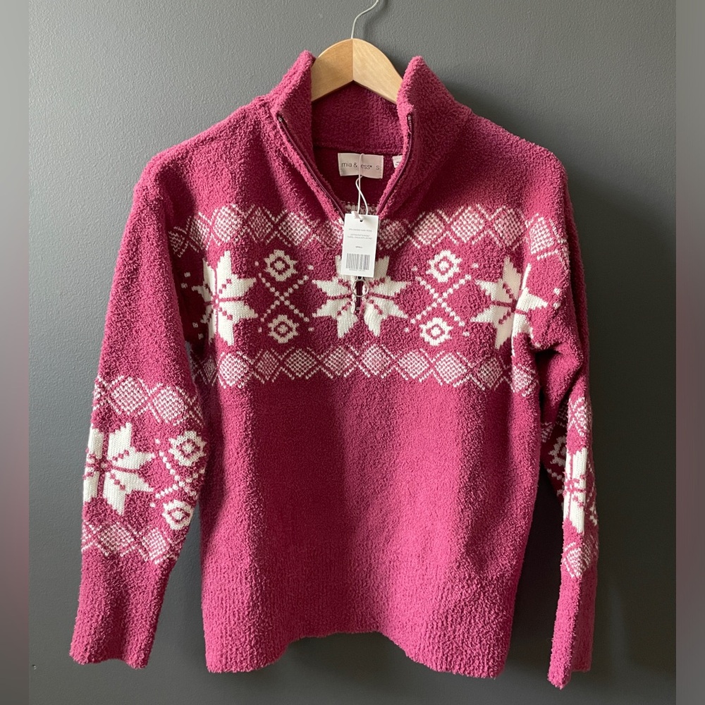 Pink Cabin Quarter Zip Sweater